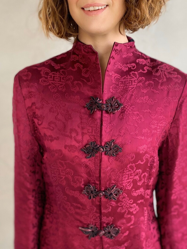Beautiful Merlot Satin 90s Vintage Embroidered Jacket Small