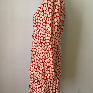 Vintage GIVENCHY 90s Jacket Blazer & Pleated Skirt Set 2 Piece Couture Red Cream Polka Dot Print image 5