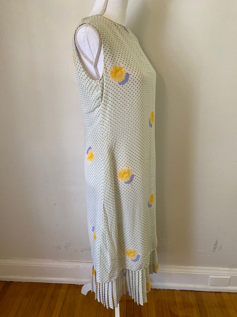 Vintage BILL BLASS 80s Silk Drop Waist Midi Dress & Scarf Cottage Core Floral Polka Dot 2 Piece Set image 8