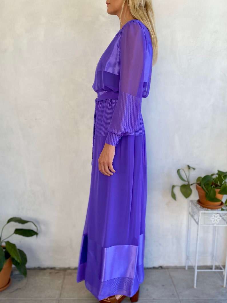 1970s Vintage Miss Elliette Silky Violet Gown Small Medium image 6