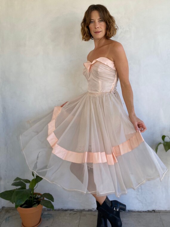 Lovely Vintage 1950s Pale Pink Sheer Organza Strap