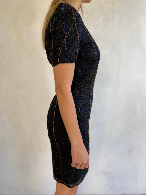 Awesome 80s Vintage Black Beaded Party Dress - Sm… - image 6