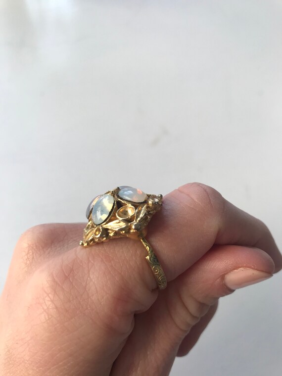 Vintage Gold Tone Opal Moonstone Statement Ring -… - image 5