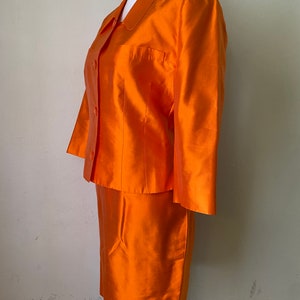 Vintage LANVIN Paris Silk Jacket Skirt Suit 2 Piece Couture Set Orange Blazer & Skirt image 8