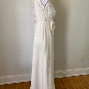 60s Vintage Cream Sleeveless Maxi Gown w/ Bow 1960s Gold Beaded Long Party Wedding Dress image 9