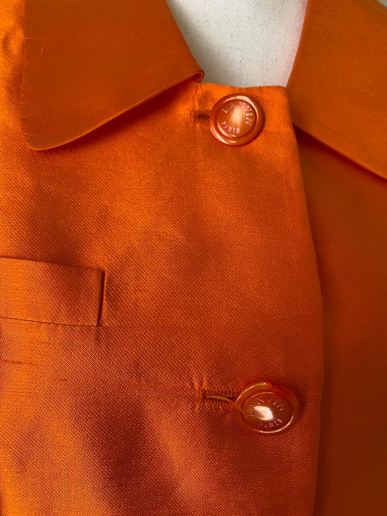 Vintage LANVIN Paris Silk Jacket Skirt Suit 2 Piece Couture Set Orange Blazer & Skirt image 3
