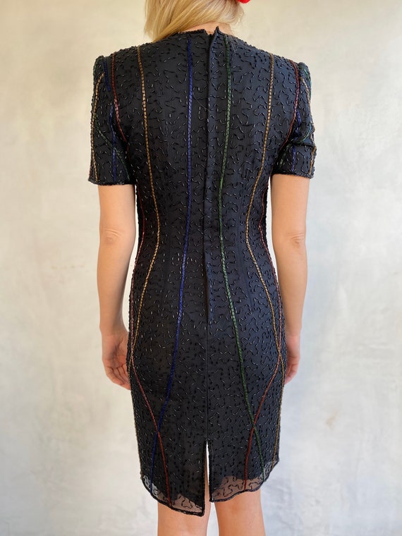 Awesome 80s Vintage Black Beaded Party Dress - Sm… - image 5