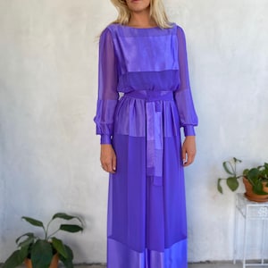 1970s Vintage Miss Elliette Silky Violet Gown Small Medium image 1