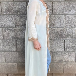 Emilio Pucci 1960s Cream / Ivory & Tan floor length Robe Vintage Lace Peignoir Dressing Gown 60s Formfit Rogers Duster Small image 9