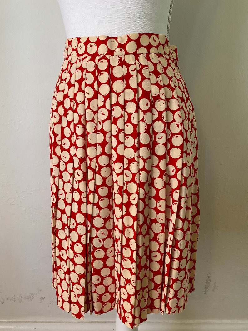 Vintage GIVENCHY 90s Jacket Blazer & Pleated Skirt Set 2 Piece Couture Red Cream Polka Dot Print image 9