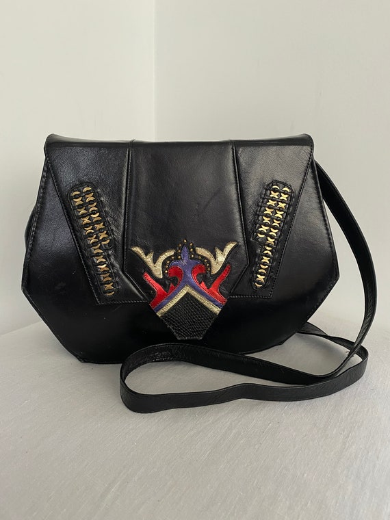 Amazing Unique 80s Vintage Genuine Leather Black P