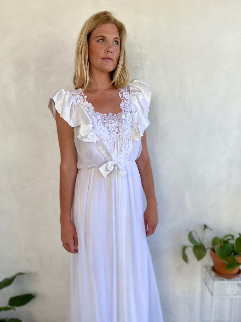 White Vintage Maxi SLIP DRESS & DUSTER 2 piece set S/M image 3