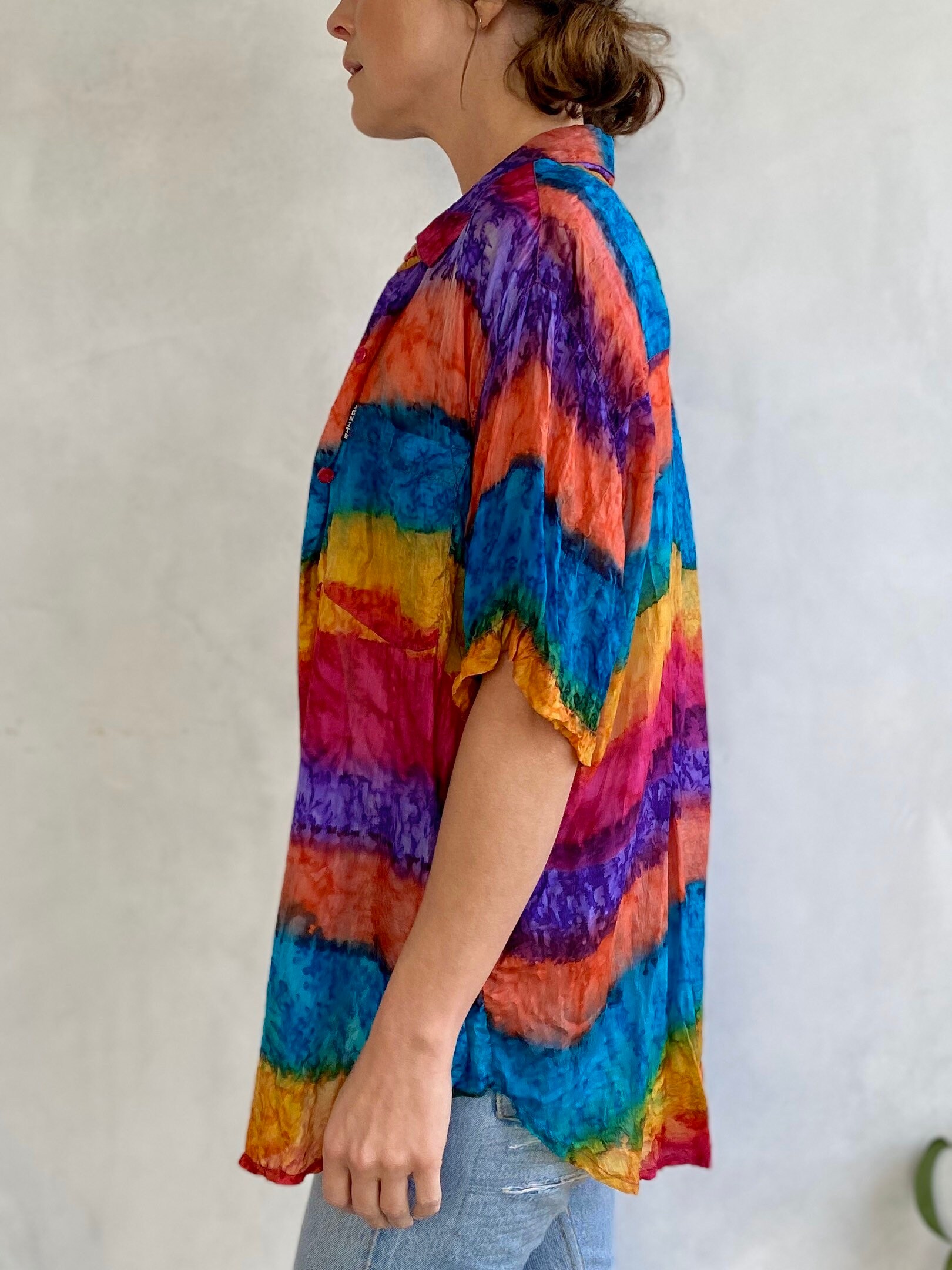 pastel silk HAND DYED camisole rainbow tie- dye / 1970s vintage / OOAK artist made