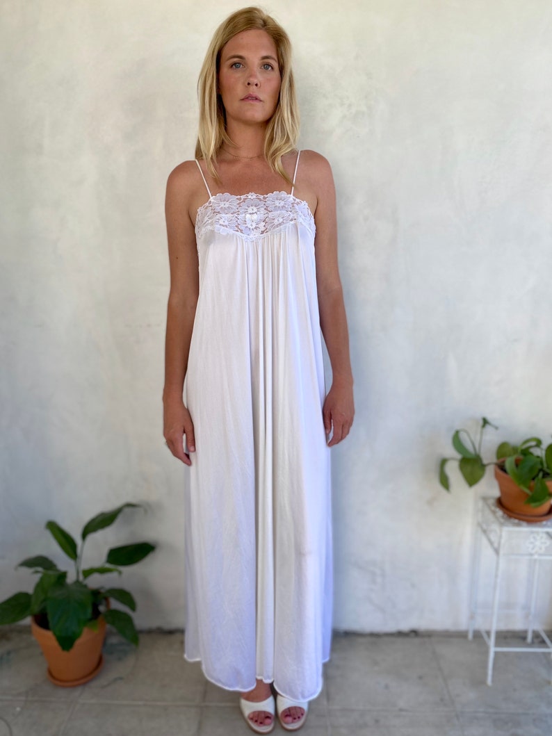 White Vintage Maxi SLIP DRESS & DUSTER 2 piece set S/M image 1