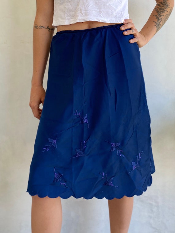 Vintage 90s Silky Navy Half Slip Skirt - Small - … - image 1