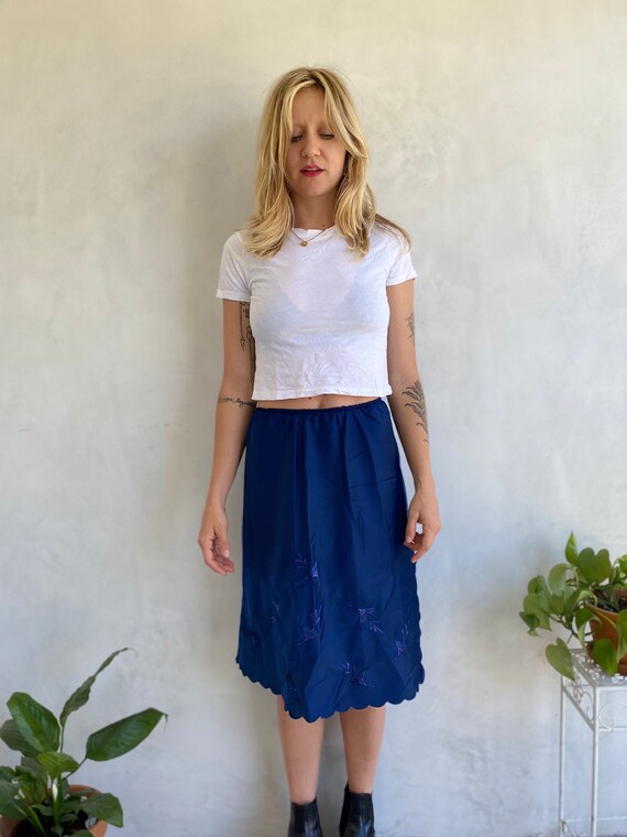 Vintage 90s Silky Navy Half Slip Skirt - Small - … - image 2