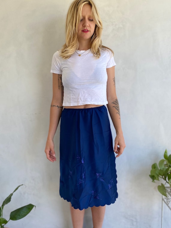 Vintage 90s Silky Navy Half Slip Skirt - Small - … - image 6