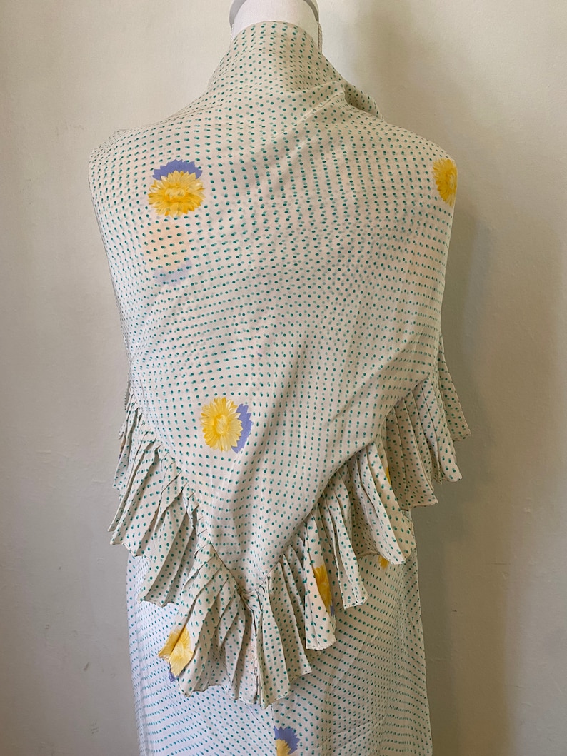 Vintage BILL BLASS 80s Silk Drop Waist Midi Dress & Scarf Cottage Core Floral Polka Dot 2 Piece Set image 5