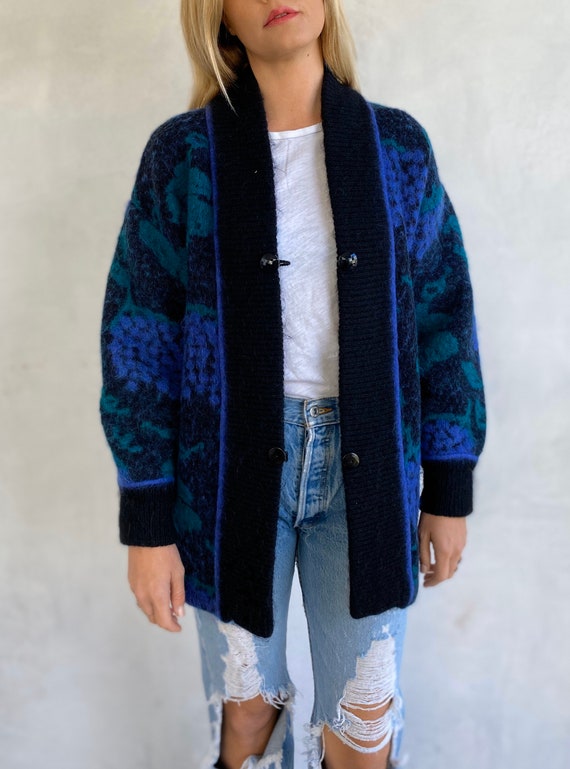 Awesome 80s Heavy Black, Purple, Green Wool Overs… - image 1