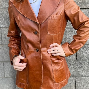 Vintage 60s Couture Tailored Leather Blazer - Caramel Brown Fitted Button up Jacket - Designer Bonwit Teller &#39;Beged - Or&#39;
