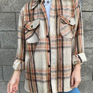 60s Vintage Mohawk Overshirt Button up Plaid Flannel Oversized Wool Linen Shirt imagem 4