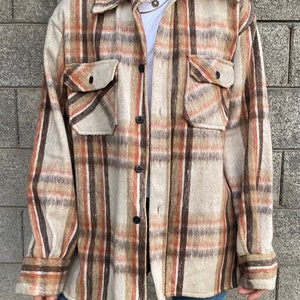 60s Vintage Mohawk Overshirt Button up Plaid Flannel Oversized Wool Linen Shirt imagem 3