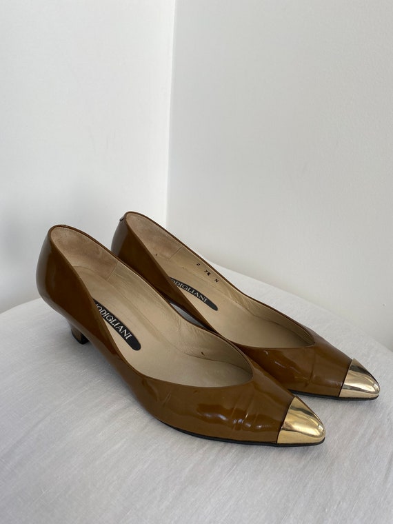 Vintage Modigliani Patent Leather Toffee Gold Tipp