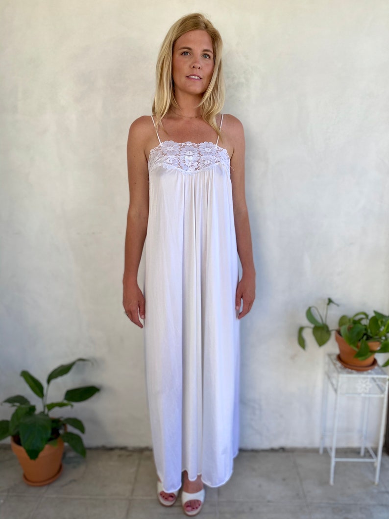 White Vintage Maxi SLIP DRESS & DUSTER 2 piece set S/M image 8