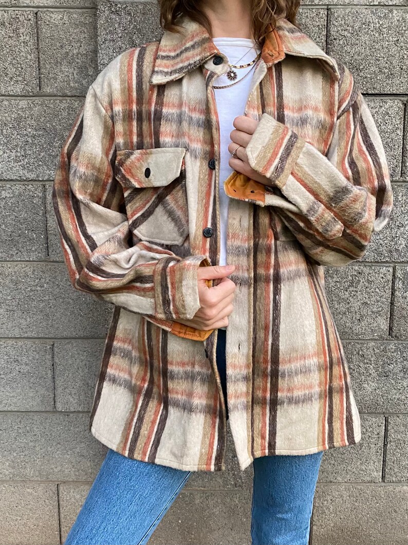 60s Vintage Mohawk Overshirt Button up Plaid Flannel Oversized Wool Linen Shirt imagem 1