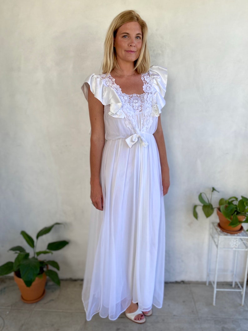 White Vintage Maxi SLIP DRESS & DUSTER 2 piece set S/M image 9