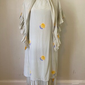 Vintage BILL BLASS 80s Silk Drop Waist Midi Dress & Scarf Cottage Core Floral Polka Dot 2 Piece Set image 9