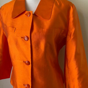 Vintage LANVIN Paris Silk Jacket Skirt Suit 2 Piece Couture Set Orange Blazer & Skirt image 2