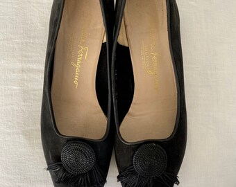 Vintage Ferragamo Black Suede Loafer Tassel Flats - 7.5