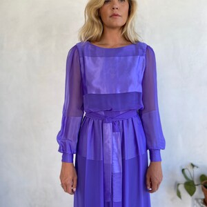 1970s Vintage Miss Elliette Silky Violet Gown Small Medium image 4
