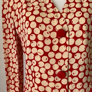 Vintage GIVENCHY 90s Jacket Blazer & Pleated Skirt Set 2 Piece Couture Red Cream Polka Dot Print image 8