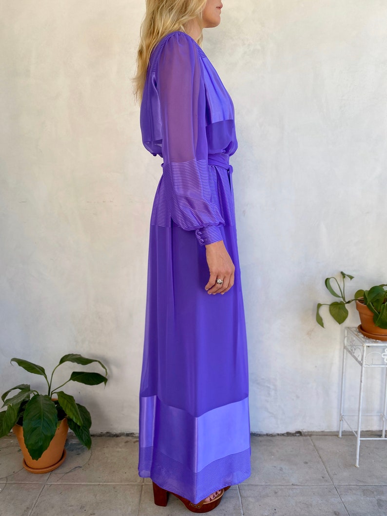 1970s Vintage Miss Elliette Silky Violet Gown Small Medium image 8