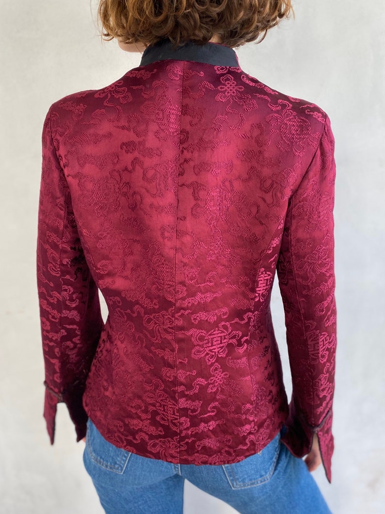 Beautiful Merlot Satin 90s Vintage Embroidered Jacket Small