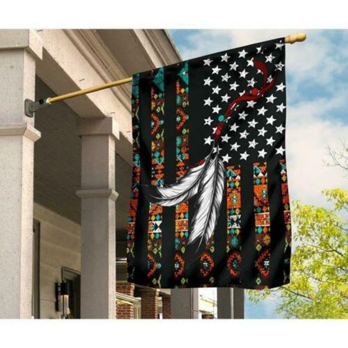 Native American US Flag House Flag Garden Flag Etsy