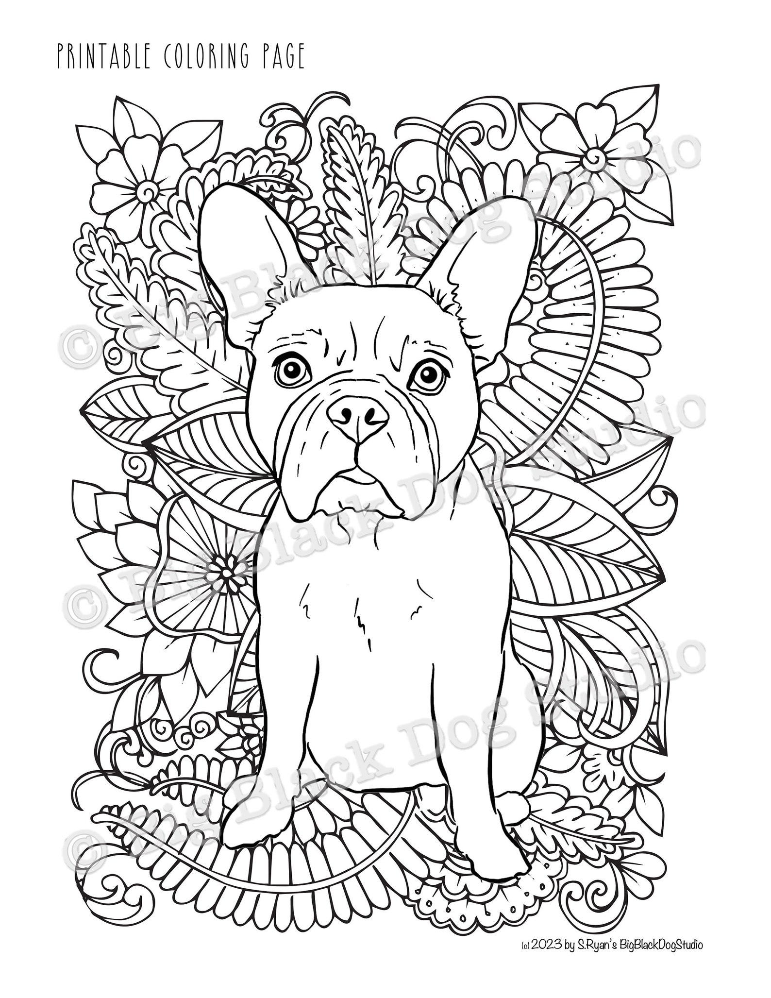 Frenchie Coloring Page digital Download French Bulldog - Etsy