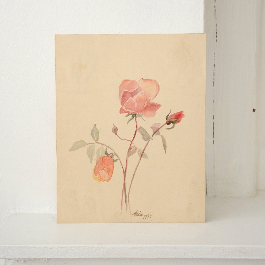 Belle Aquarelle Antique Français