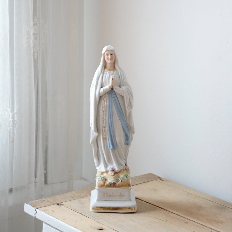 Belle Vintage Français Peinte à La Main Marie/Madone Notre-Dame de Lourdes
