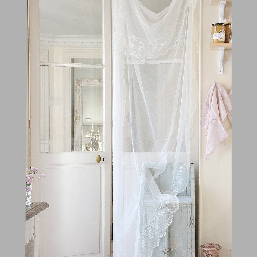 Incroyable Grand Voile de Français Antique/Panneau Fenêtre Mariage Shabby Boho