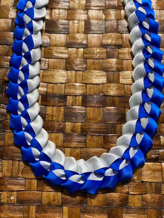 White And Blue Satin Ribbon Lei Etsy
