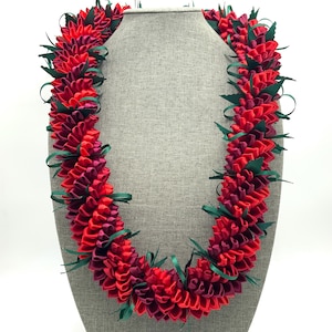 36&quot; Flower Ribbon Lei - Red Scarlet Burgundy - Ready to ship