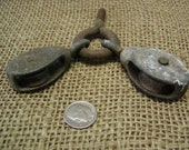 Vintage Cast Iron Double Farm Pulley - Antique Old Metal Farm Equipment Truck Tractor Primitive Shabby 6456