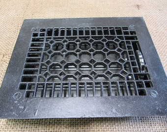 Vintage Cast Iron Register Grate Set &gt; Antique Old Heat Vent Furnace Hardware 8 x 6 opening 10958