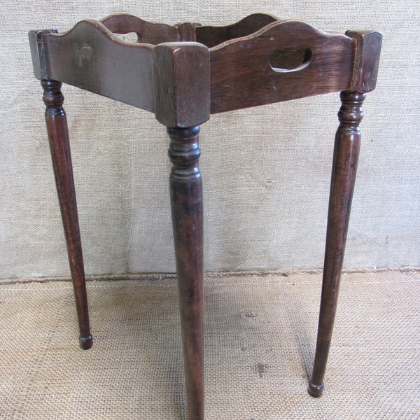 Small Vintage Wooden Table Like a Tray with legs.  Has Handles Hardwood Miniature > Antique Old Wood Stool End Table Rare Find 10970