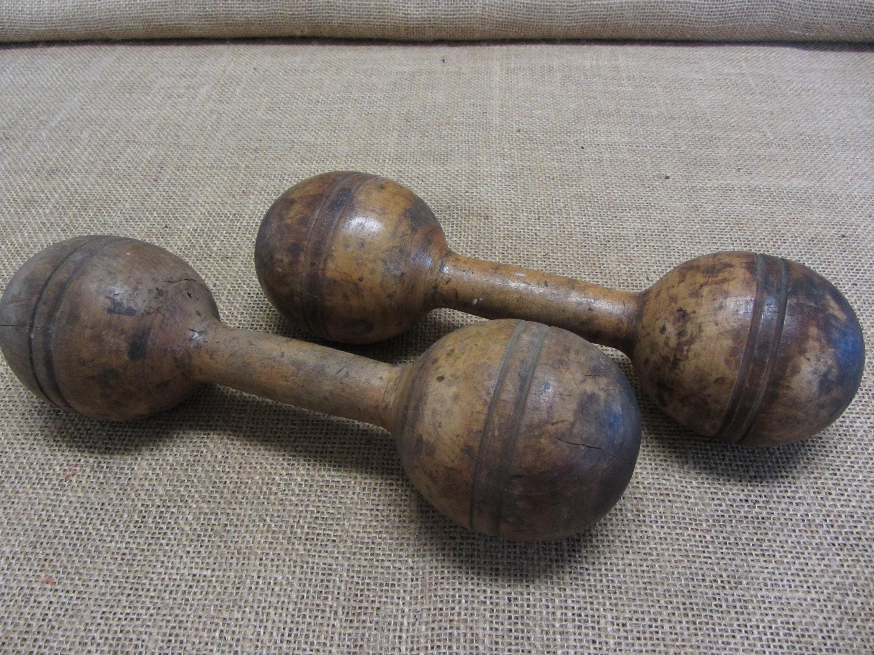Vintage Set Wooden Dumbbells 13 oz Each Weights Dumb Bell Exercise Workout > Antique Primitive Shabby Primitive Decor 11356
