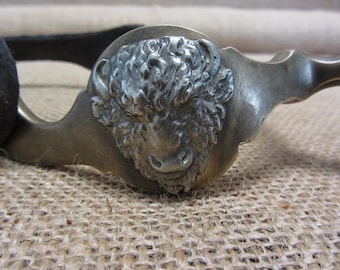 Vintage Buffalo Head Buermann Single Spur RARE! &gt; Antique Old Iron Western Gear Horse Saddle Equipment Bridle Bit Stirrups 11302