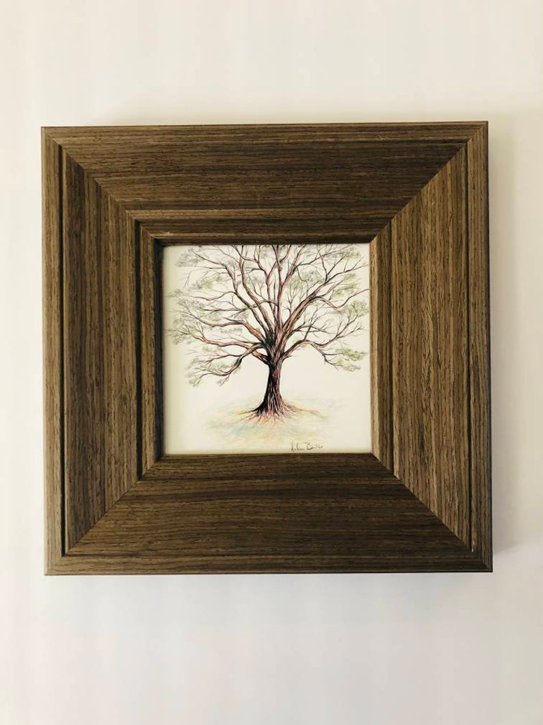 Colored pencil Tree with wood frame